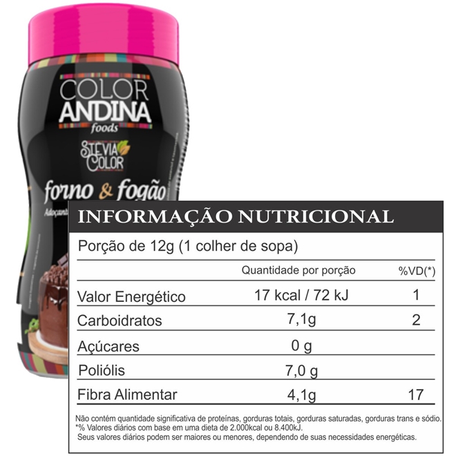 STEVIA COLOR FORNO E FOGÃO ADOÇANTE CULINÁRIO 320G - COLOR ANDINA ...