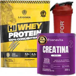 KIT WHEY 100% CONCENTRADO HI WHEY 900G + CREATINA 300G MICRONIZADA SANAVITA - LEADER NUTRITION